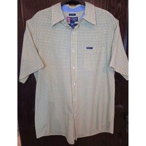 Chaps‎ Easy Care Mens Size XL Yellow Navy Plaid Button Down Dress Shirt Preppy